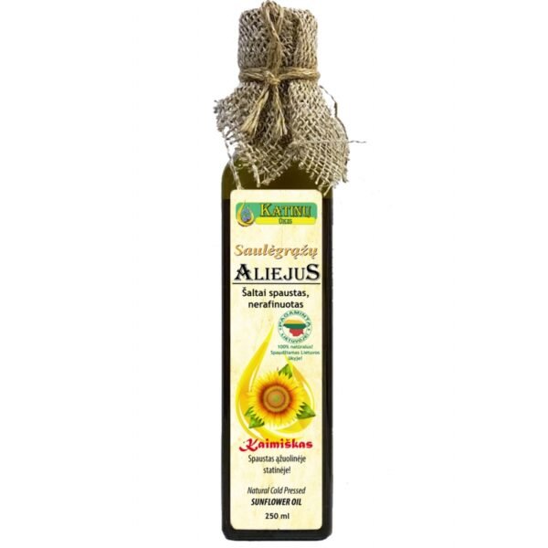 Šalto spaudimo saulėgražų aliejus 250 ml (spaustas ąžuolinėje statinėje)