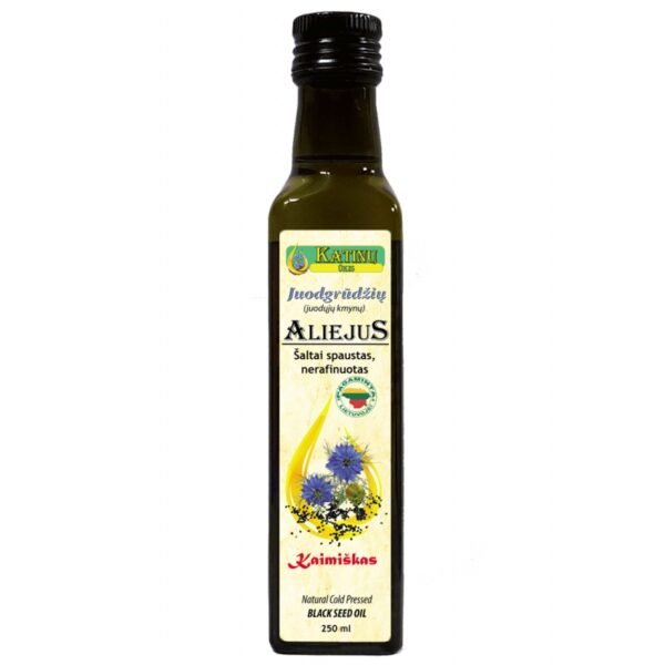 Juodgrūdžių (juodųjų kmynų) aliejus, šalto spaudimo (100 proc. natūralus, nerafinuotas, tamsaus stiklo buteliuke!)